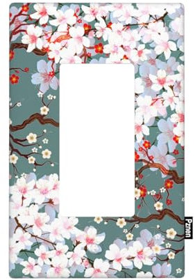 Pznen Cherry Blossom Tree Single Rocker Switch Plate Pink Flowers Boho Wall Plate 1 Gang Standard Plug Cover for GFCI Outlet Home Decorative Office