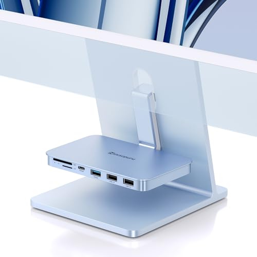 Minisopuru iMac Zubehör – USB C Hub für iMac 24 Zoll 2021/2023/2024, iMac USB Hub für iMac M1/M3/M4, iMac USB Adapter mit 10Gbps für iMac 24 Zoll und Studio Display 27 Zoll, Blau (ohne SSD Hafen)