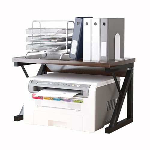 Tienda de madera para impresora de escritorio de 2 niveles, organizador de mesa para casa y oficina, para fax escáner archivos libros (54 x 33 x 35 cm)