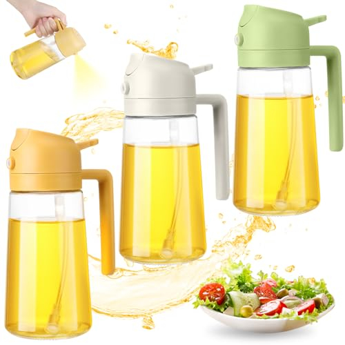 Lvefyti 3 Stück Ölsprüher Ölflasche 2 in 1 Öl Sprühflasche, 470ml Ölspray Glas Ölspender Olivenöl Spray Ölsprüher für Speiseöl Kochen Küche Grillen Heißluftfritteuse Backen Salat
