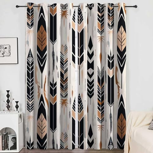 CozyRest Vorhang Blickdicht Thermovorhang Pfeile Und Federn Im Bohème-Stil Muster Gardinen Wohnzimmer Vorhänge Kinderzimmer Geräuschreduzierung Dekoration für Schlafzimmer Fenster 214 x 91.5 cm