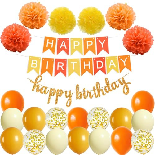 Buon Compleanno Zucca Arancione Set Decorazioni Festa di Compleanno Ghirlanda Palloncini Arancioni e Gialli 6 Pon Pon Decorazione Compleanno per Ragazza