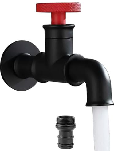 SXWYLZ Schwarzer Vintage Waschmaschinenhahn Außenwasserhahn Aus Messing Kaltwasserhahn Wandmontage Wetterhahn für Garten,14Cm