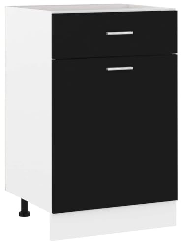 Myheimly Schubunterschrank mit 2 Regalböden 1 Schublade Schrank Küchenzeile Küchenmöbel Unterschrank Küchenschrank Schwarz 50x46x81,5 cm Holzwerkstoff