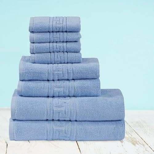 Indus Textiles 100% Egyptian Cotton Towel Sets 8 Piece - 2 Bath Towels 2 Hand Towels 4 Flannel Washcloths Bathroom Towels 600 GSM Highly Absorbent and Soft