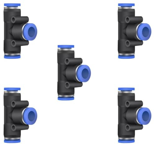 3/16 inch Air Hose T Connector Plastic Pneumatic Quick Push to Connect Tee Fitting (5Pcs)