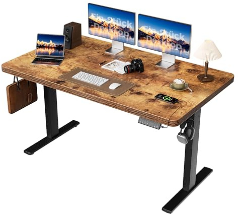 Agilestic Elektrisch höhenverstellbarer Schreibtisch 140x80 cm, Braun | 2 Motoren, 120 kg Tragkraft, 25 mm nahtlose Tischplatte, 4 Speicherplätze, Anti-Kollision, leiser Motor, für Homeoffice