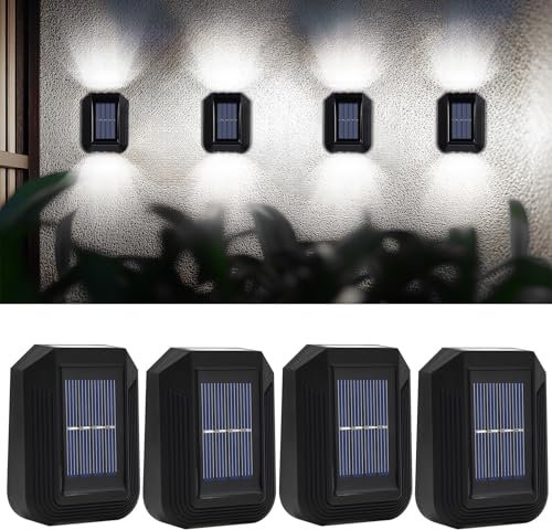 Wowlela Solar Outdoor Wall Light, 4Pack Waterproof Fence Solar Garden Light,Up and Down Garden Lamps for Backyard,Wall Fence,Deck,Gutter,Porch,Step