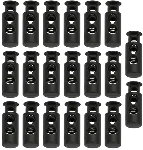 WOLMIK 20 Stück Kordelstoppers, Plastik Kordelstopper Schwarz Doppelloch Federkordelstopper für Kordeln, Schnürsenkel, Kleidung, DIY-Projekte, Rucksäcke, Sportbekleidung, Jacken, Lanyards, Gepäck