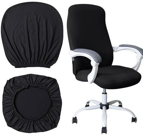 LINGJIA Fundas para Sillas de Comedor y Escritorio, Funda Elástica Negra, Protector Extraíble para Silla Giratoria, Funda para Juegos