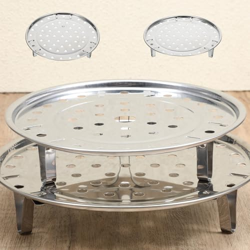 Stainless Steel Steaming Basket, 2 PCS 7/7.8 Inch Dumpling Steamer Stand Round Steamer Insert Multi-Function Steamers Rack Tray with Removable Stand for Stock Pots Steaming Cookware Cooking, Silver