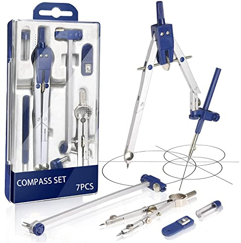 Lot de 7 compas scolaires primaires et supérieurs, compas professionnel comprenant étui, accessoires et tube de mine compas, pour étudiants et enseignants - matériel scolaire
