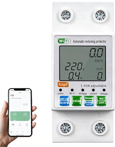 Tuya Zigbee Inteligente Automático reclinal Protector LCD Medidor de energía Medidor Protección de valores SetableMultifuncionales Control de aplicación móvil para uso del hogar