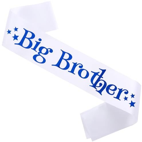 Chicelite Big Brother Sash,White Satin with Foil Royal Blue Letters-Baby Shower Sash for Baby Shower Big Brother to Be Party Decorations