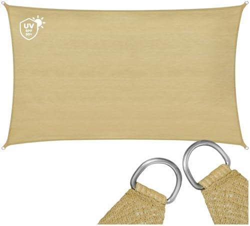 tectake® Voile d'ombrage 5x7m Résistante & Respirante Protection UV 87% Bache Anti UV Toile ombrage Exterieur Toile Tendue 185 g/m² avec Câbles de Tension pour Balcon Terrasse Exterieur Piscine Patio