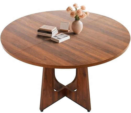 47-Inch Round Dining Table, Modern Simple Farmhouse Style Wooden Circle Dining Table, Joint Dinner Table Set for 4-6 People, Used in Kitchen, Living Room, Meeting Room (Walnut)