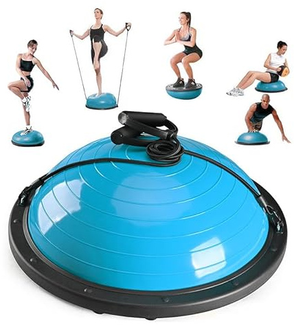 Half Balance Ball Trainer, Half Yoga Exercise Ball with Resistance Bands and Foot Pump, Balance Trainer for Stability Training, Strength Exercise Fitness, Home Gym Workout Equipment