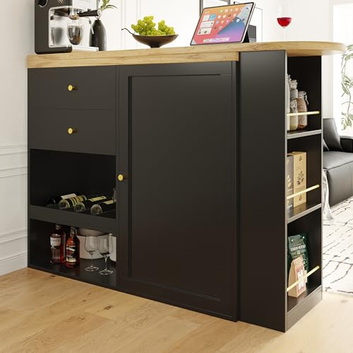 BXEYXE Tavolo da bar girevole a 360° (corpo principale 105 x 39 x 102 cm) con 2 cassetti e armadio scorrevole. 3 livelli di spazio aperto. adatto per sala da pranzo/studio/soggiorno, ecc