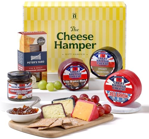 Premium Cheese Hamper Gift Set – Hattie’s Gifts British Cheese Gift Set with Artisan Truckles, Chutney & Biscuit Crackers | Ideal for Father's Day, Birthdays & Foodie Gifts