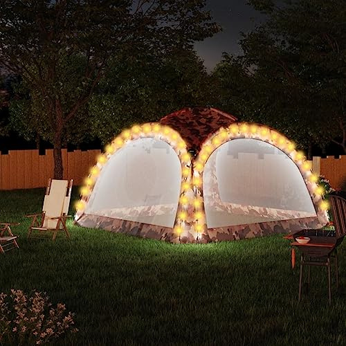 Partyzelt mit LED-Beleuchtung, 4 Seitenwänden, 3,6x3,6x2,3m, Tarnfarben, UV-beständiges Polyestergewebe, Robustes Fiberglasgestell, für Garten, Camping, Whirlpool-Überdachung