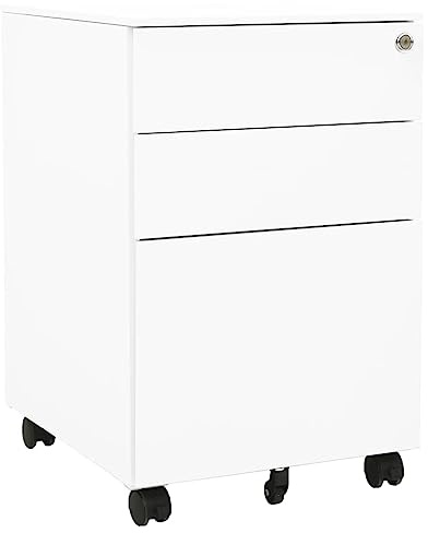 Generic Mobilt Arkivskåp med 3 Lådor, Stål 39x45x60 Cm, Snyggt Skrivbord, Perfekt för Filförvaring, med Lås, Löstagbar Hängstång, Passar Under Skrivbordet, Ikonisk Design, Smidig öppning (Vit)