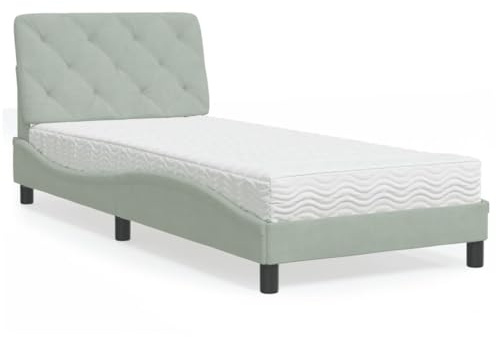 QJBSAVVA Samt Bettgestell 80 x 200 cm mit Matratze, Hellgrau Wellenform Jugendbett Einzelbett für Schlafzimmer und Gästezimmer, H2/H3 Latexmatratze Modernes Design