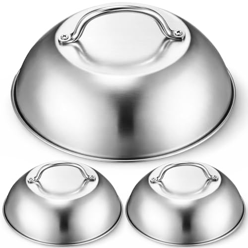 Singhoow 3 Pcs 9 Inch Cheese Melting Dome Round Basting Cover Stainless Steel Griddle Dome for Flat Top Griddle Grill, Kitchen Accessories Indoor or Outdoor