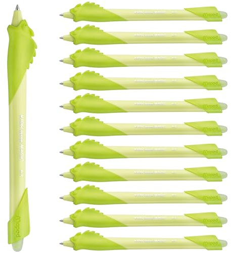 Maped - Stylo Effaçable Kidy Learn Boîte de 12 - Stylo Animaux Caméléon Enfants avec Gomme Intégrée - Rechargeable et Ergonomique - Apprentissage de l'Écriture - Fournitures Scolaires Primaire