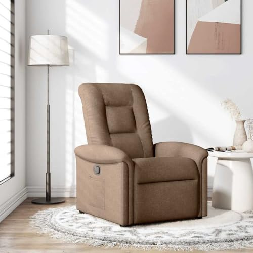 mtlskopl Poltrona relax marrone in tessuto con funzione sdraio, 77 x 91,5 x 96 cm, regolabile in altezza, schienale manuale fino a 135°, grande poltrona per cinema confortevole per soggiorno, camera