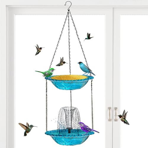 Fontaine Solaire pour Bain d'oiseau,Arroseur résistant aux intempéries avec Plateau pour Nourriture | Fontaine Solaire à Eau | pour Jardin, Piscine, terrasse, Balcon, Cour, extérieur