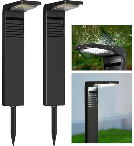 OUSFOT Lampada solare per esterni, giardino, 2 pezzi, impermeabile, IP65, faretto solare per esterni con 2 modalità di illuminazione per cortile vialetto