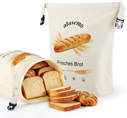 alasemo Wiederverwendbare Brotbeutel Bienenwachs mit Standboden 2 Stück Brotsack zum frischhalten Brotaufbewahrung