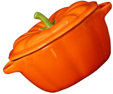 TOYANDONA Ciotola in Ceramica Contenitore Creativo a Forma di Zucca Coperchio e Manici Superficie Liscia per Zuppe e Conservazione per Casa e Regali
