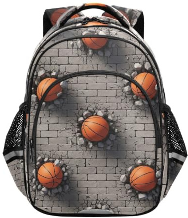 Ryggsäck för barn, basketbollar roligt tryck ryggsäck grundskola, Basketbollar roligt tryck, 17 Inch, Klassisk