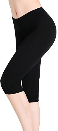 CnlanRow Women Under Dress Shorts Capri Crop Pants Under Knee Leggings Soft Tight Shorts Black