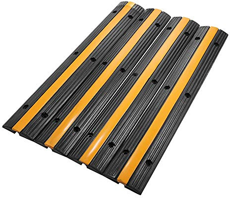 Reliancer 4 Pack 1-Channel Rubber Cable Protector Ramp Traffic Speed Bump 18000lbs Capacity Heavy Duty Cable Protective Cover Ramp Driveway Hose Cord Track Protector Wires Concealer for Garage Parking