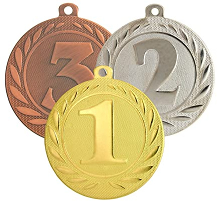 10 Stück Medaille ARNAR mit Zahl 1 2 3 Gold Silber Bronze Set 50 mm Stahl