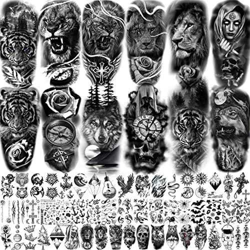 Coktak 12 Feuilles Forêt Réaliste Loup Tatouages éphémère Pour Hommes Art Corporel tatouage Temporaires Femmes Bras Tatouage Autocollants Enfants Tribal Coyote Animal Faux Adultes Tatouage Tattoos
