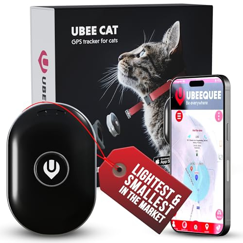 UBEE CAT GPS Tracker for Cats - Lightest UK Cat tracker (23g) with Unlimited Range - Waterproof Real-Time Location Tracking Device with Free & Shareable App - Rechargeable 450mAH Battery - UK Support