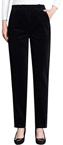 Bigassets Mujer Cintura elástica Pantalones Rectos Pantalones de Pana Black XL