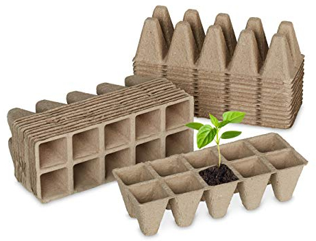 Relaxdays Set24 Semilleros, Biodegradables, Bandejas Semillas Cuadradas para 240 Plántulas, Papel, 5,5x22x8,5cm, Natural