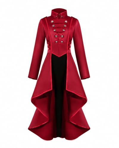 Womens Gothic Tailcoat Jacket, Halloween Vintage Steampunk Outfits Costumes | Elegant Tailcoat Jacket with High Collar, Button Details and Irregular Hem. Perfect for Halloween, Cosplay, Parties, Events