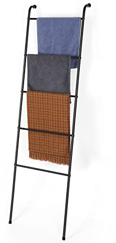 Scaletta per asciugamani per coperte, coperta da parete, porta asciugamani decorativo a 5 ripiani, per soggiorno, bagno, lavanderia, nero