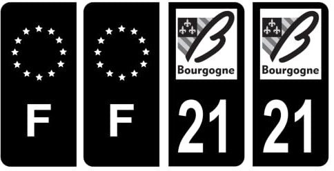 HADEXIA Set of 4 Self-Adhesive Number Plate Registration Stickers Department 21 Côte-d'or Old Burgundy Region Black & F France Europe