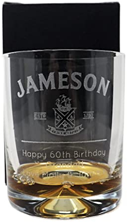 Regalo Personalised Engraved Dimple Whisky Glass Tumbler | Custom Laser Engraved 9oz Whiskey Label Design | Gift for Him, Dad & Him (Cardboard Gift Box)