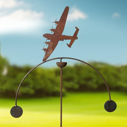 GAP GARDEN PRODUCTS - Lancaster Bomber Double Ball metal Wind Rocker/Spinner supplied bare metal that can be painted or left to age over time to give a rustic patina finish…