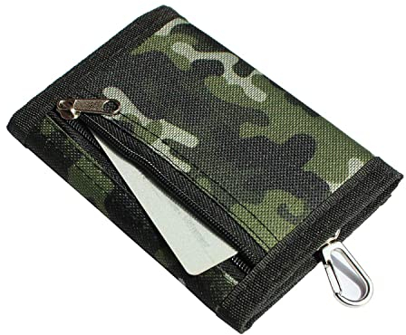 Geldbörse Jungen,Camouflage Portmonee Kinder Camo Geldbeutel Kinderportmonee mit Magischem Aufkleber+Reißverschlusstasche+Metall Sanp zum Jugendliche Herren