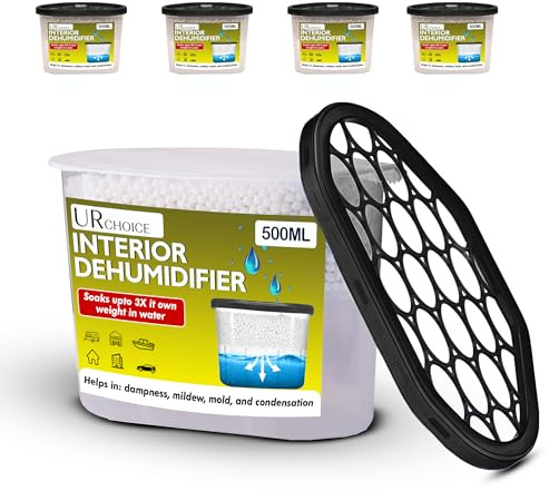 UR CHOICE Interior Dehumidifier 500ml, Pack of 5 | Moisture Absorber & Condensation Remover, For Damp, Mould, Musty Smell, Disposable
