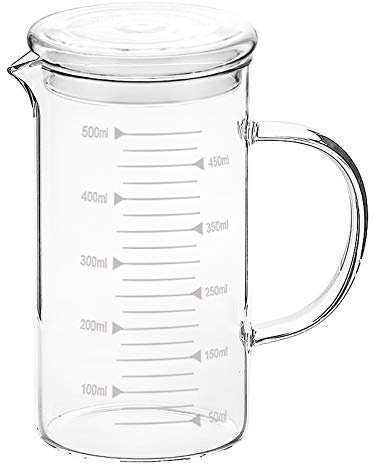 IPENNY 500ml Measuring Cup with Lid & Handle Transparent Mixing Jug V-Shaped Pouring Spouts Heat Resistant Glass for Coffee Milk or Drinks, Suitable for Dishwasher, Oven, Freezer and Microwave
