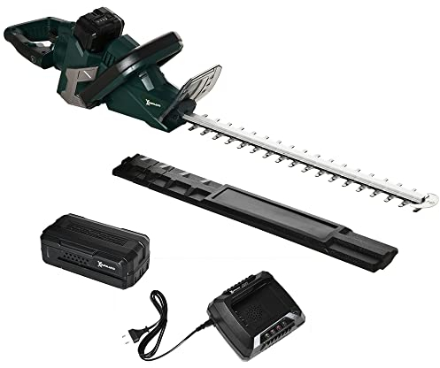 Durhand Elektro Heckenschere Akku Elektrischer Heckenschneider mit 350 W Motorleistung Kabellos 180° Drehgriff 52cm Schnittlänge Stahl ABS Grün+Schwarz